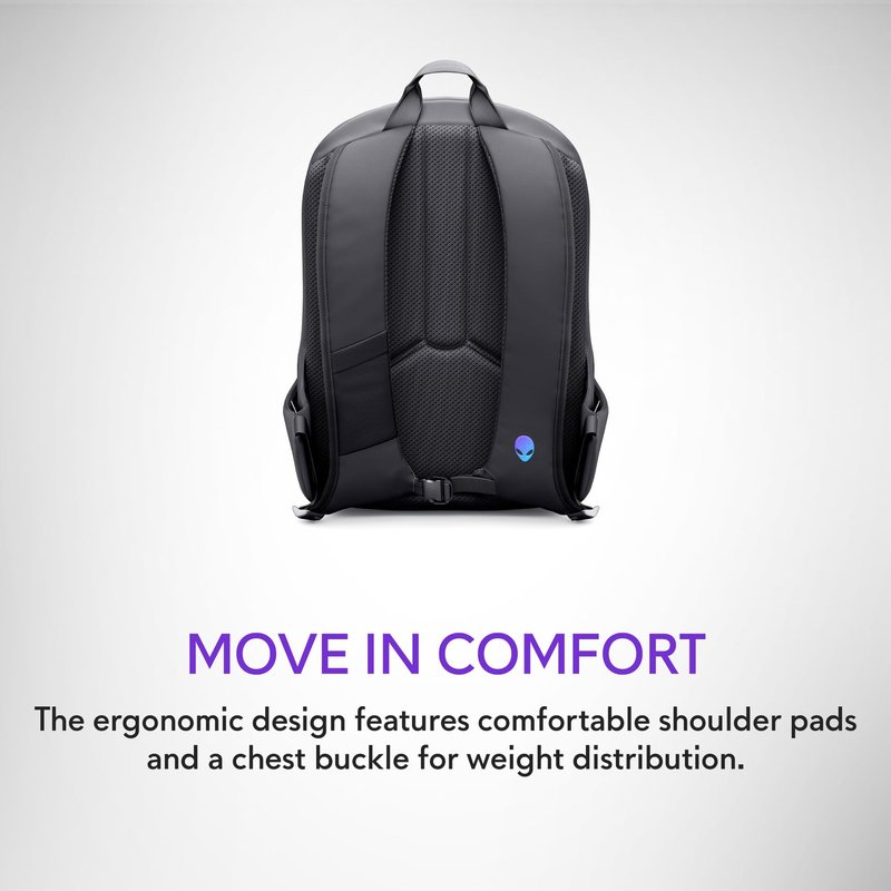 Alienware 16 Backpack - AW5625P - 21L Capacity, 3D Breathable mesh, Magnetic pocket organizers, RFID safe pocket, Weather resistant, 3D Iridescent reflective Alienware logo - Alienware Black