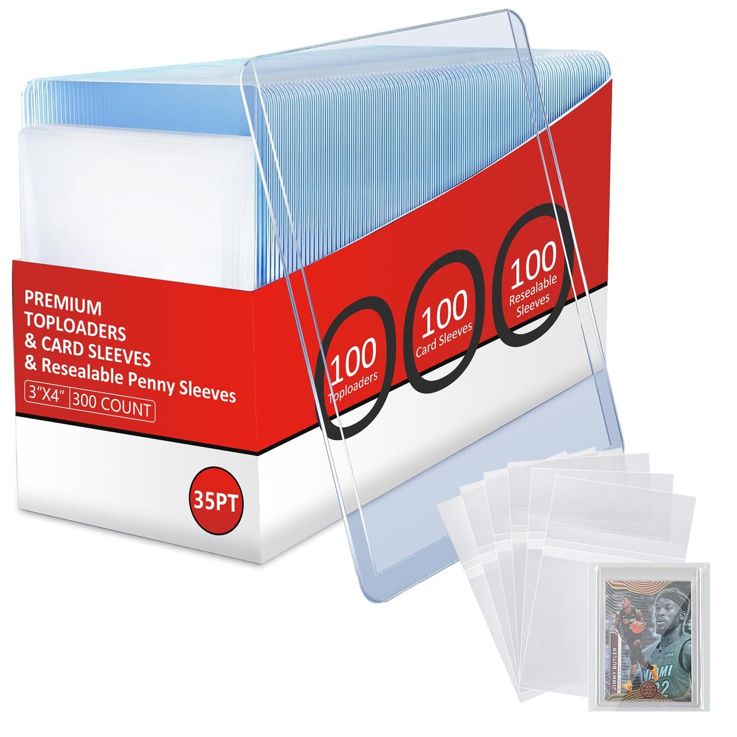 300ct Triple Protections Card Sleeves for Cards, Premium TopLoads for Cards, 3"x4" Card Hard Plastic, Sports Trading Card Holder (100 TopLoads +100 Penny Sleeves + 100 Resealable Penny Sleeves)