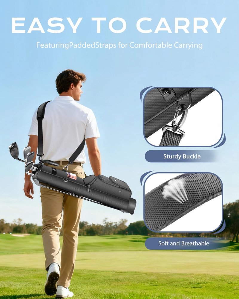 Lightweight Golf Stand Bag with Cooler Pocket, Small Sunday Golf Carry Bag for 6–8 Clubs, Compact and Portable for Men & Women, (Black)