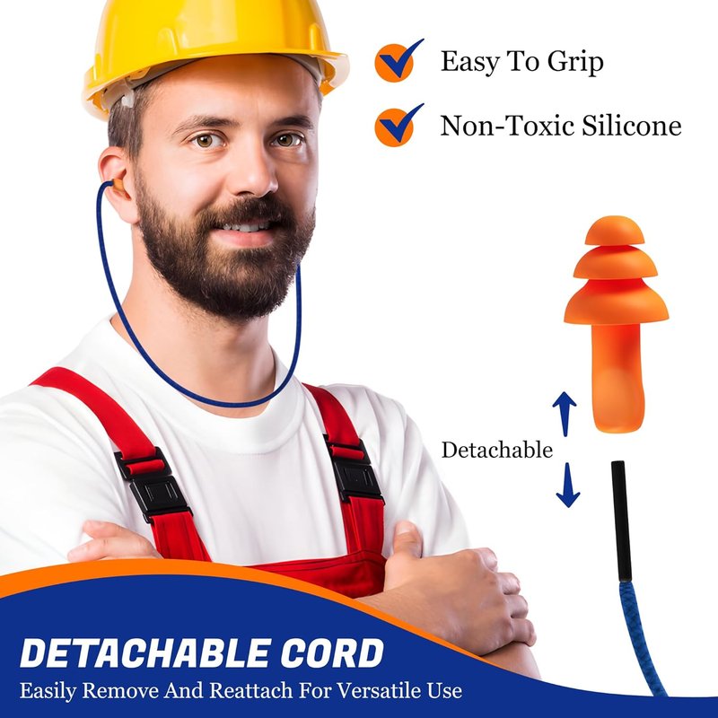 Reusable Ear Plugs for Shooting Range - 10 Pairs of Corded Hearing Protection for Gun & Construction Use | Noise Reduction