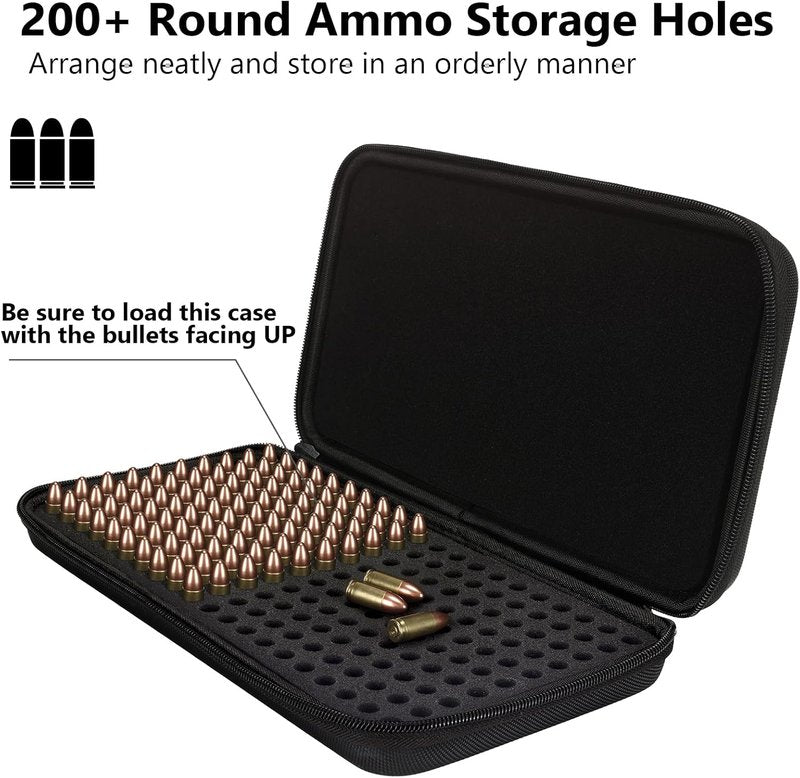 9MM Ammo Case - Locking Travel Safe Storage Box for 200 Rounds | Fits 9MM Luger, 380 ACP, 32 ACP, 40 S&W