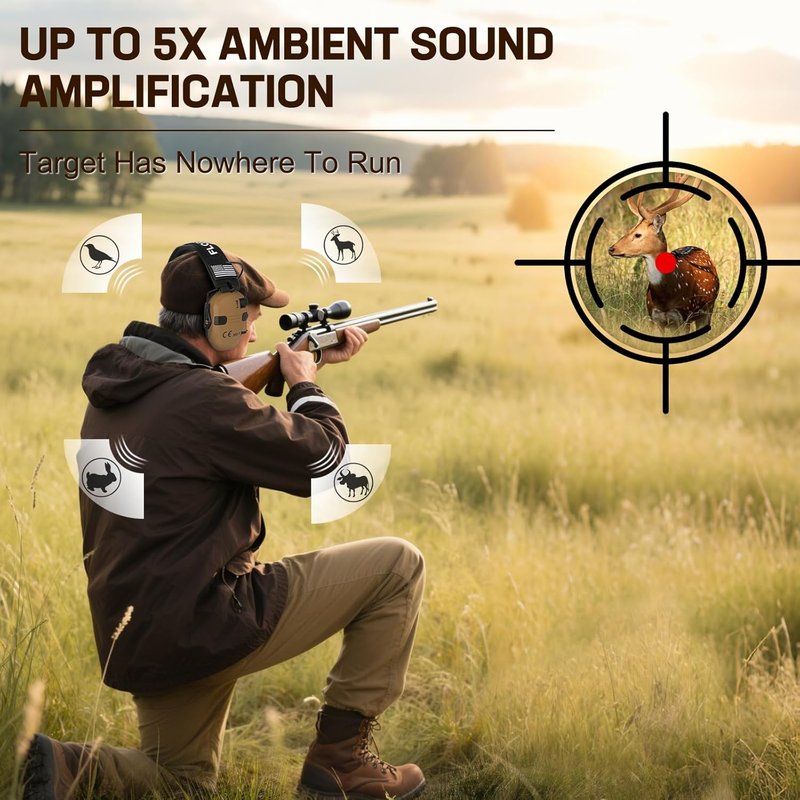 Electronic Ear Protection - 5X Sound Amplification Muffs | NRR 26dB Noise Reduction for Shooting & Hunting
