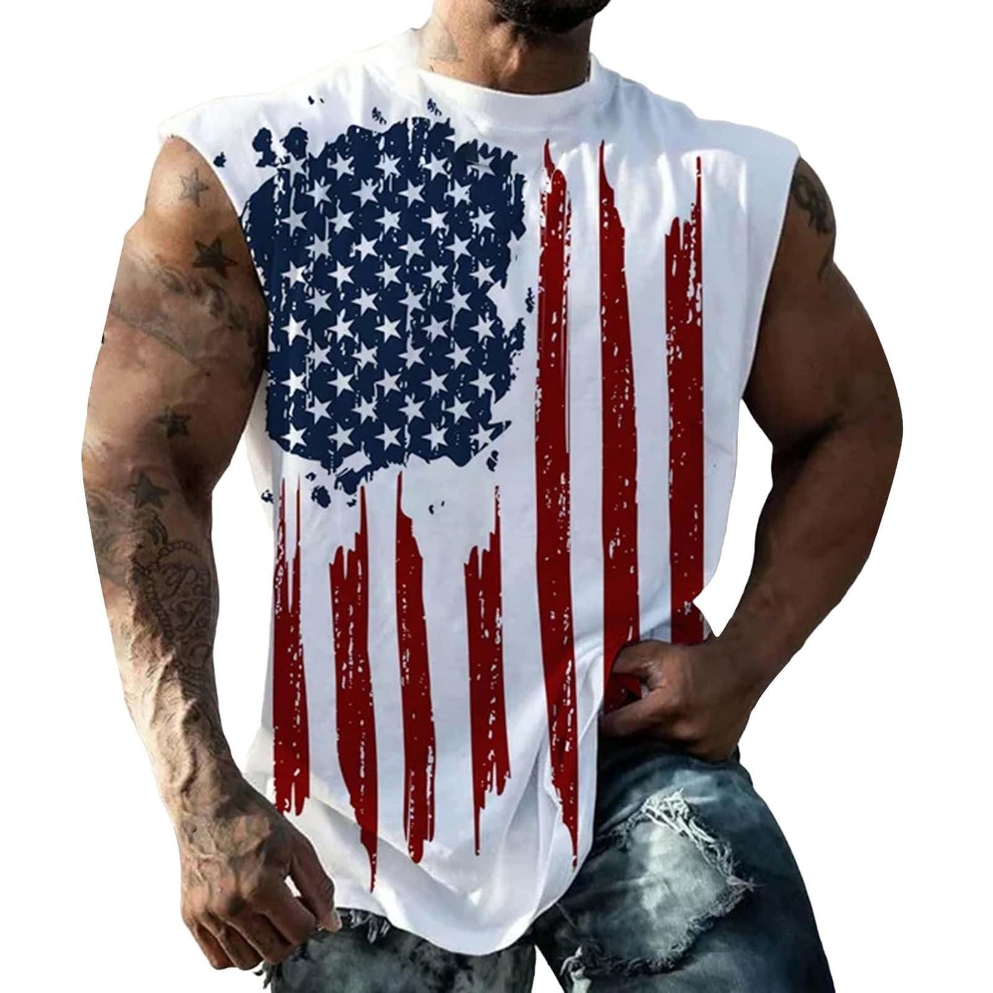 Generic American Flag Sleeveless Shirt Men Patriotic Tank Tops Mens Sleeveless Tee Shirts 4Th of Julys Tank Tops Christian Muscle Shirts, X-Large, White-c