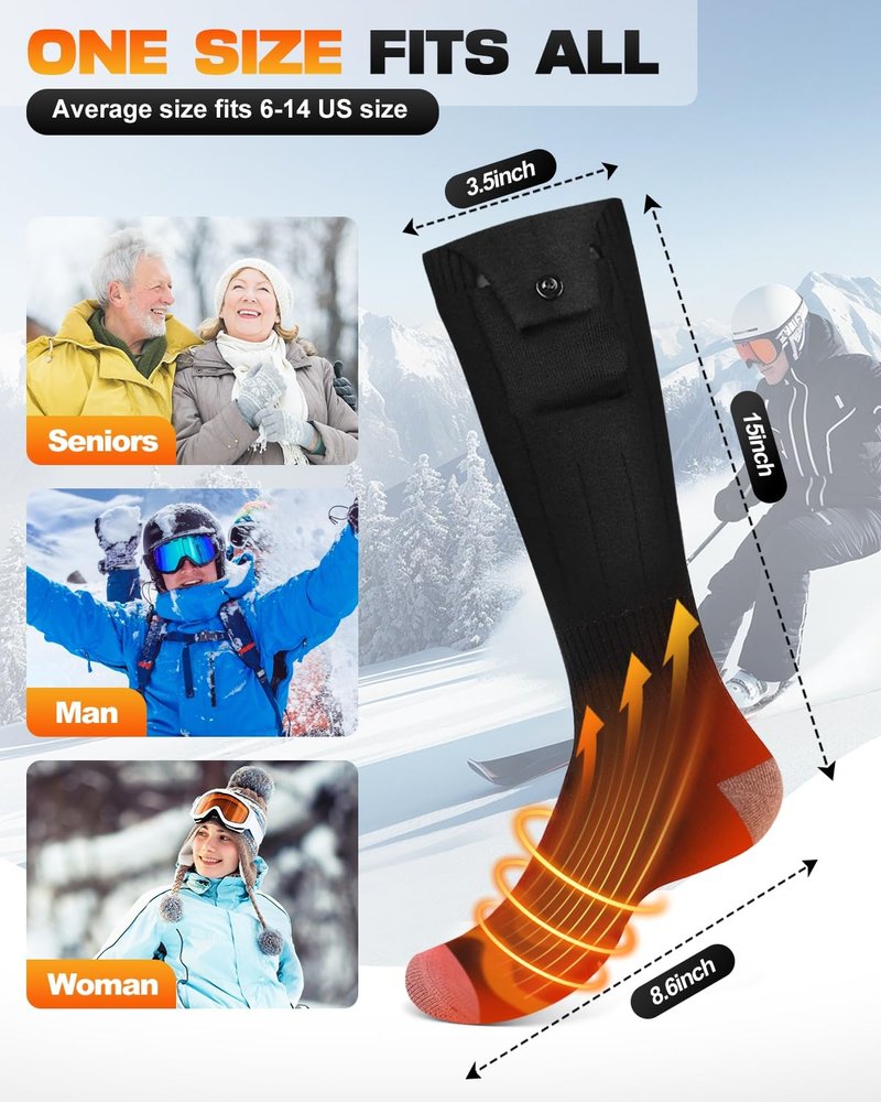 Maraiss Heated Socks, Rechargeable 5000mAh Electric Socks for Men Women, Christmas Stocking Stuffers Gifts, 3 Heating Settings Washable Heated Sock for Fishing Skiing Hunting Hiking Skating