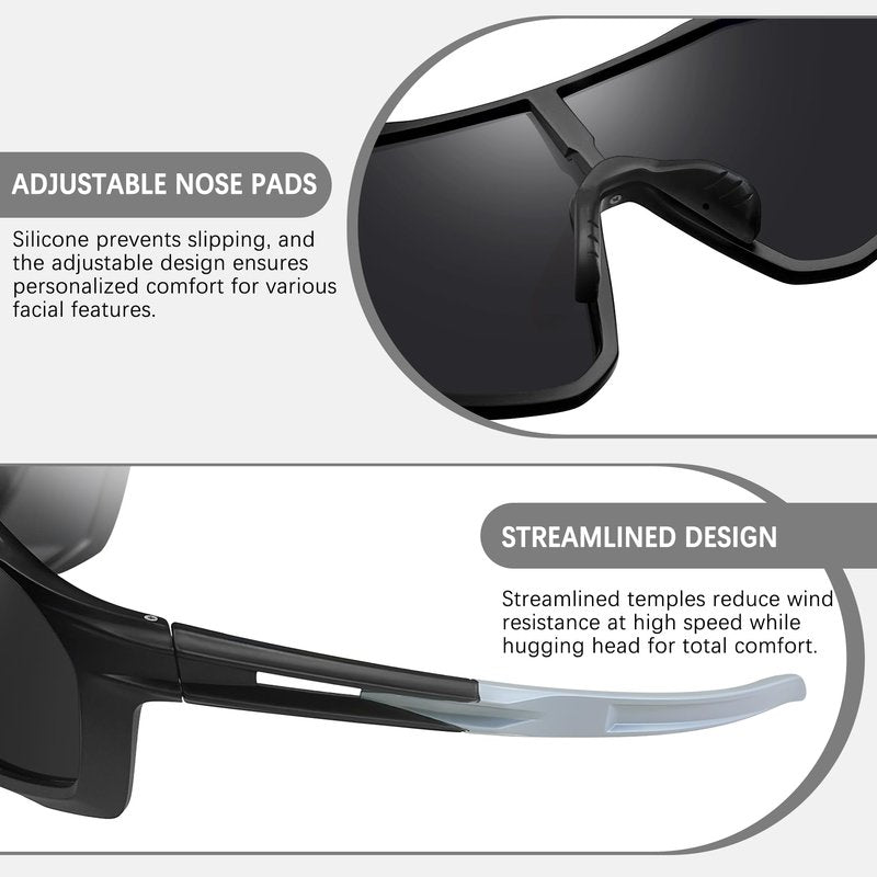 Joopin Oversized Sports Sunglasses Men Women Polarized Wrap Around Sun Glasses UV400 Protection Shades Sunnies (Black)