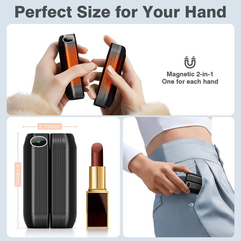 Hand Warmers Rechargeable 2 Pack, AI Smart Chip 20Hrs Long Safe Heat, 2s Fast Heating Up to 140℉, Portable Pocket Heater, Warm Gifts for Christmas, Outdoor, Golf, Hunting, Camping Accessories