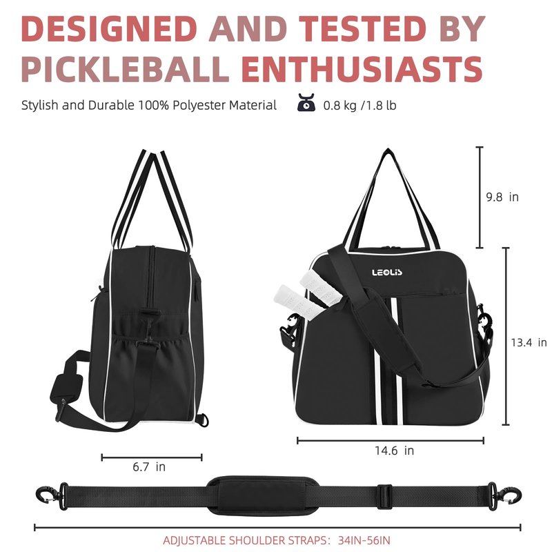 Pickleball Bag Pickle Ball Backpack for Women,Pickleball Accessory Tote Sport Equipment Bag Machine Washable with Shoe Compartment,Wet Pocket,Adjustable Shoulder Strap Fence Hook,Great Gift 30L-Black