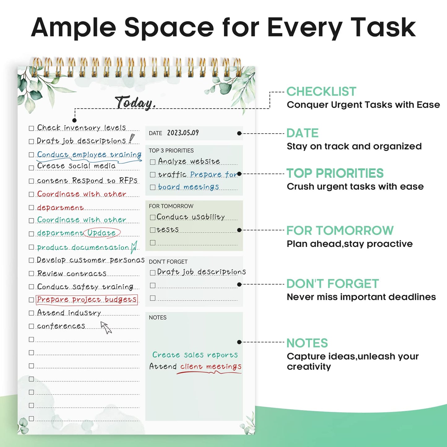 Taja To Do List Notepad - To Do List Notebook for Work with 52 Sheets, 9.8" x 6.5", Undated Daily Planner Perfect for Daily Tasks and Goal Setting, Notepad Suitable for Office, Home & School - Nature