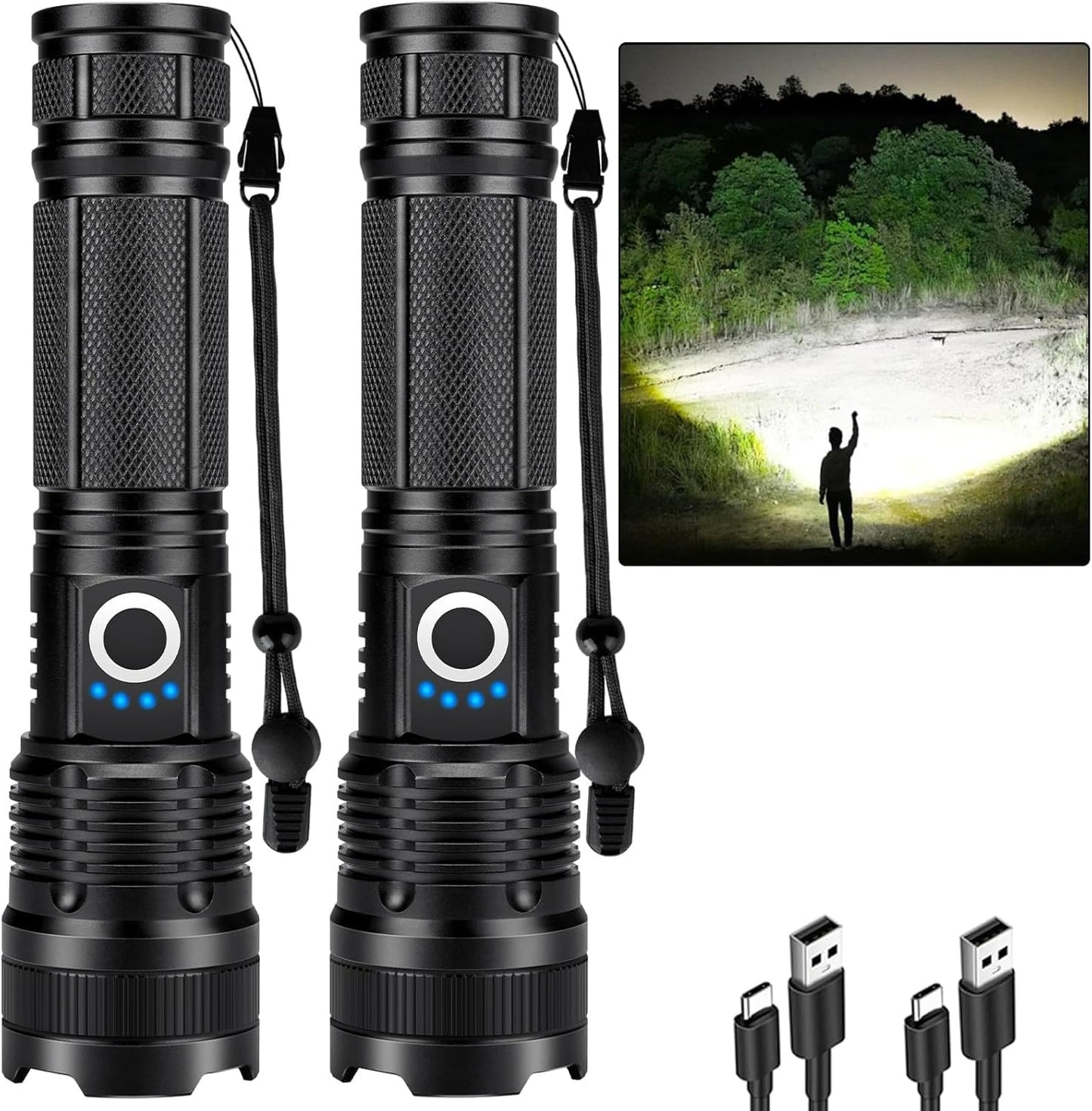 ALSTU Rechargeable 990,000 High Lumens Flashlight - 2 Pack Bright LED Flash Light with 5 Modes, Powerful Handheld Lintera for Camping Home