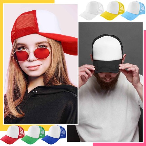 Hercicy 40 Pack Sublimation Blank Trucker Hat Bulk Baseball Cap Adjustable Mesh Unisex Polyester Hat Heat Transfer Multicolor