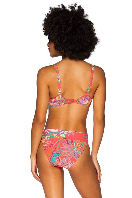 Sunsets Carmen Bikini Top, Isaland Bliss, Orange Floral Print Bathing Suit Top, 32D/34C