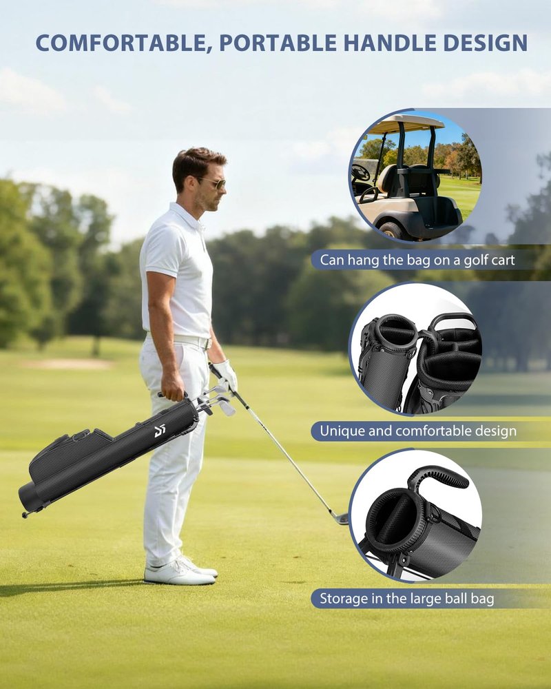 Lightweight Golf Stand Bag with Cooler Pocket, Small Sunday Golf Carry Bag for 6–8 Clubs, Compact and Portable for Men & Women, (Black)