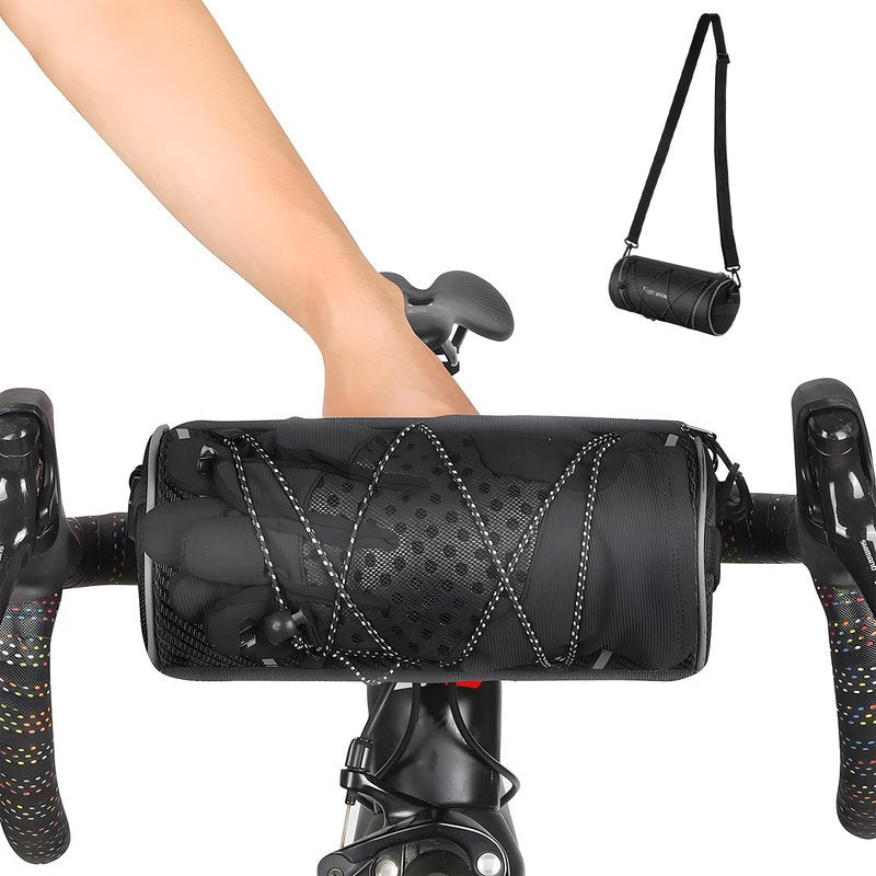 Bike Handlebar Bag - 2L Waterproof Bicycle Front Bag for Road & Mountain Bikes - Versatile Bikepacking Accessory with Reflective Safety Strips & Detachable Shoulder Strap - Fits E-bikes, Scooters