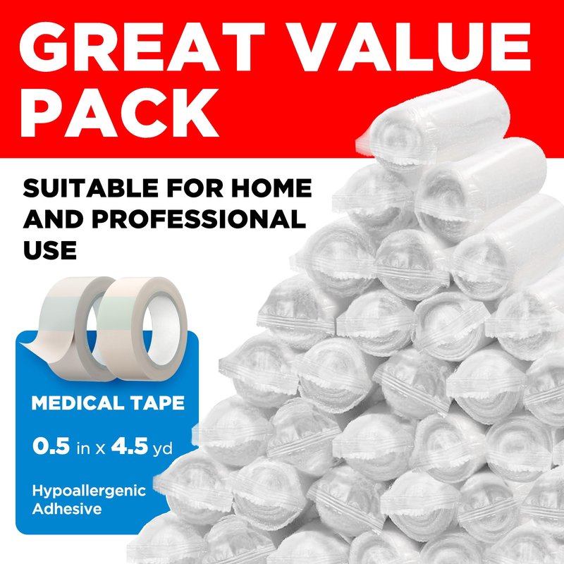 36 Gauze Rolls - 3" x 4.1yd - Soft and Breathable Rolled Gauze - Latex-Free Premium Individually Wrapped Bandages with Bonus Tape - First Aid Conforming Stretch Wrap for Wound Care - Vet Wrap