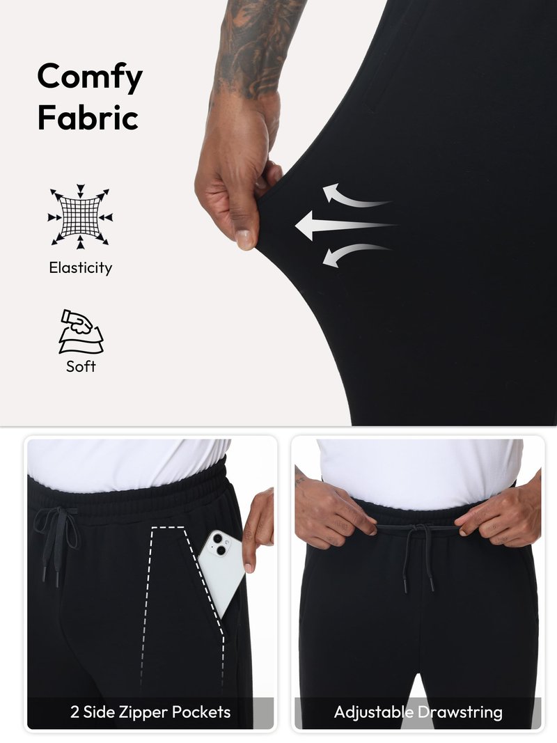 SEVEGO Tall Mens 34"/36"/38" Inseam Fleece Lined Winter Sweatpants Zipper Pocket Warm Extra Long Joggers Workout Pants,Black,L