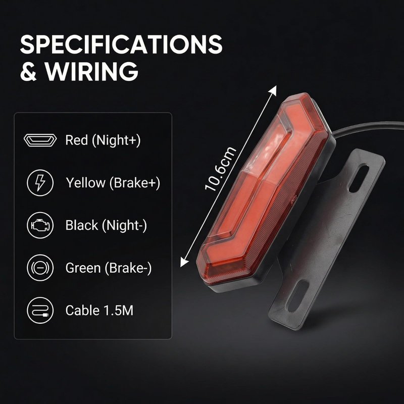 MOONDKIST Electric Bicycle Rear Light, 2 in 1 Bicycle Tail Light Running Light Brake Light, 36-48V Bicycle Accessories Safety Warning Lights, Tail Light Accessories