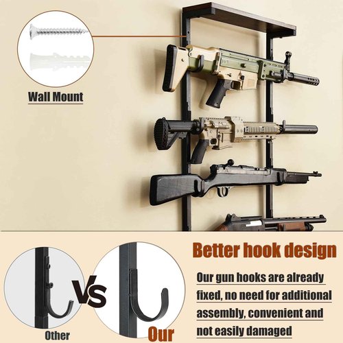 Poyilooo Gun Rack, Indoor Gun Racks for Wall Mount Gun Display Stand, Floor Gun Stand Holds up 5 Guns Storage Airgun Rifle Holder Hunting Gun Shelf (Black, Large-19.7" L)