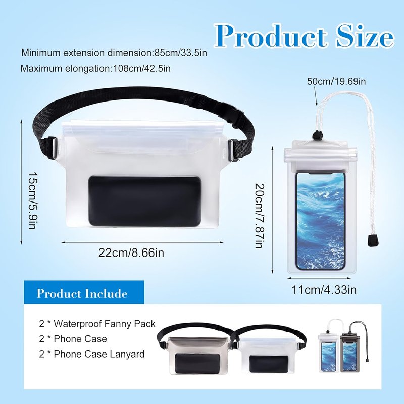 Waterproof Fanny Pack - 4 Pack with Waist Strap & Phone Pouch | Ideal for Kayaking, Swimming, Fishing (Black & White)