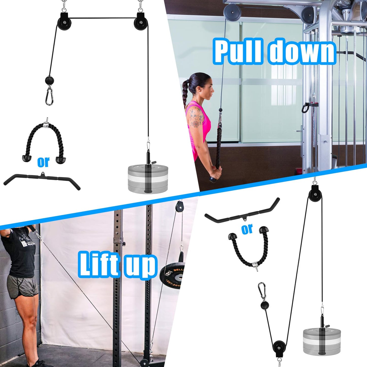 XonyiCos Fitness Cable Pulley System, Gym LAT and Lift Pulldown Machine Attachments, LAT Pull Down Bar Home Workouts Equipments for Biceps Triceps Shoulder Arm Curl Forearm Muscle Strength Exercise