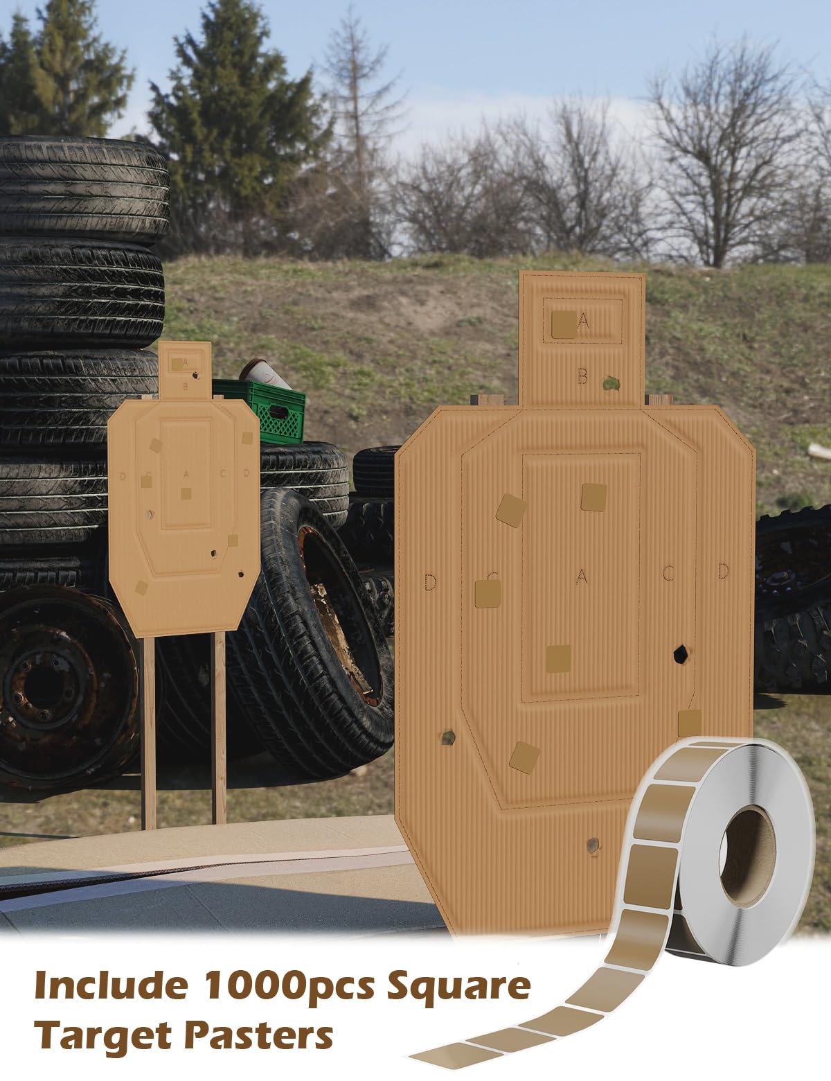 LAKINGO Cardboard Targets for Shooting, 30x18in Classic Silhouette Target with 1000 Pcs Square Target Pasters, Tactical Training