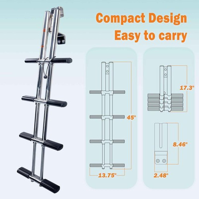 XinKunmarine 4 Step Boat Ladder, Stainless Steel Dive Boarding Ladders for Bass Fishing Boats, Heavy-Duty with Non-Slip Treads