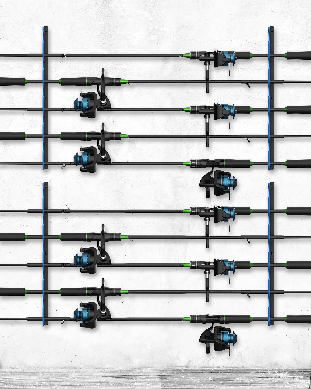 Fishing Pole Holders - 10-Rod Wall Storage Rack for Garage | Fits Most Fishing Rods