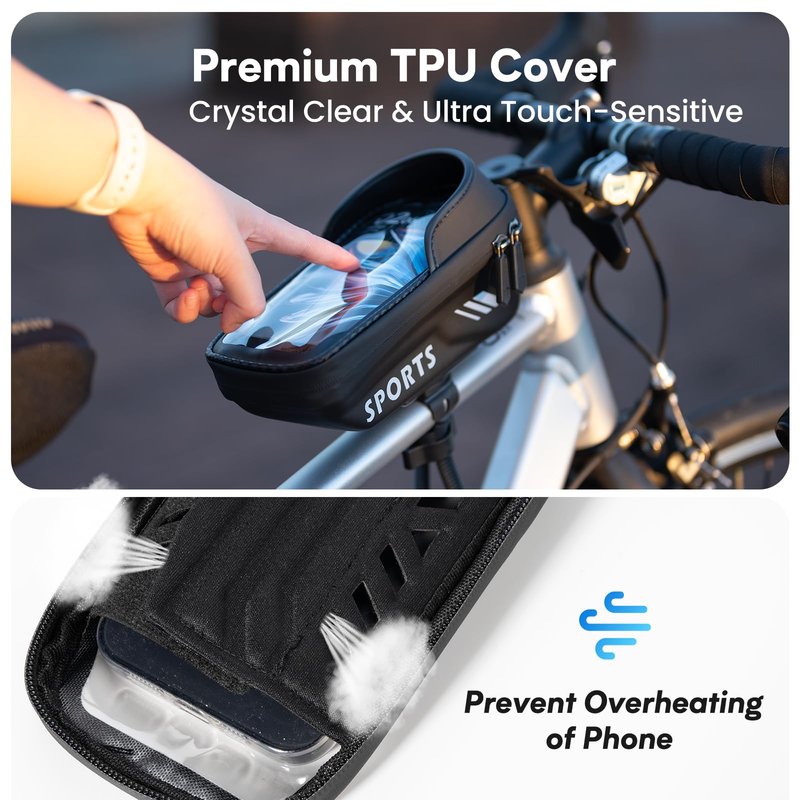 Povlen Waterproof Bike Frame Bag with Phone Holder, No Bounce Top Tube Bike Bag for Easy Access While Riding, Touchscreen Cycling Bag for Commuting, Road & MTB