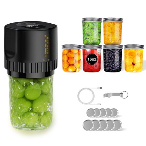 6 Pack 16 oz Wide Mouth Mason Jars and Mason Jar Vacuum Sealer