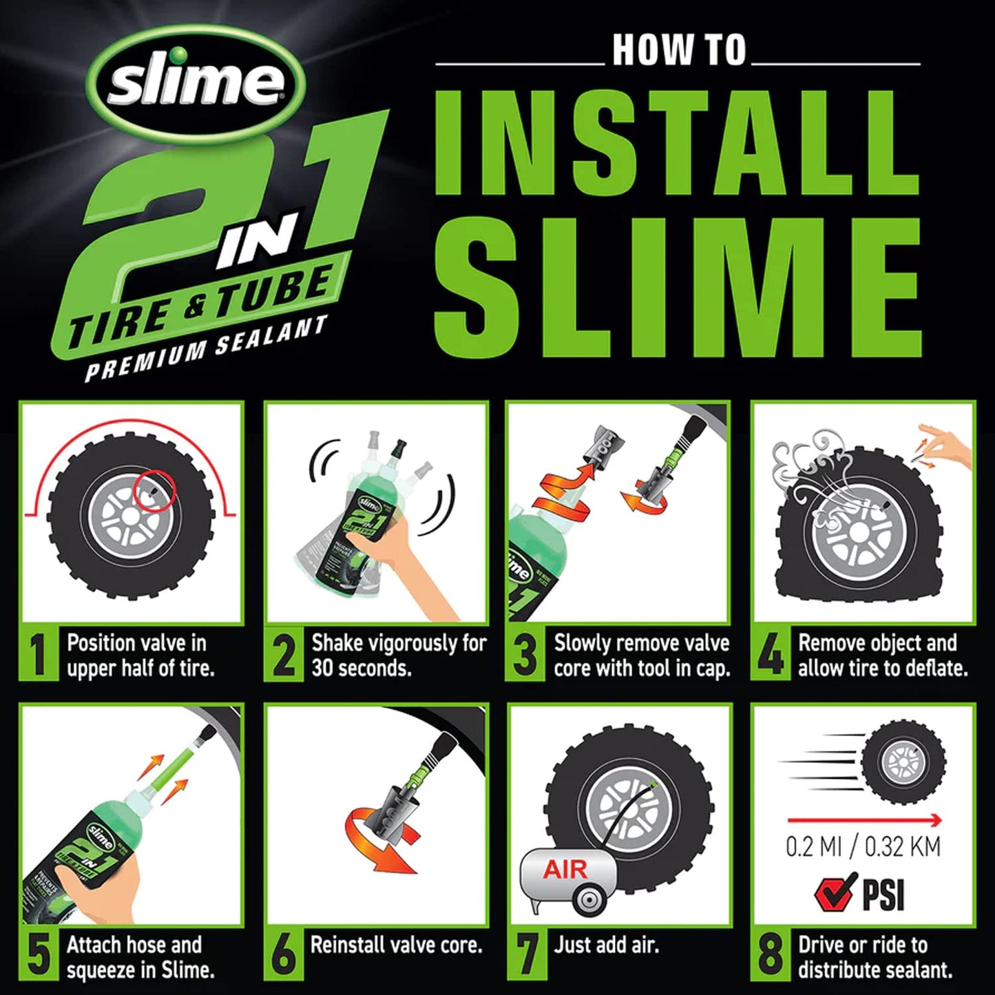 Slime 10193 Tire and Tube Sealant Puncture Repair Sealant, 2-in-1, Premium, Prevent and Repair, Suitable for Non-Highway Tires and Tubes, Non-Toxic, Eco-Friendly, 16oz Bottle