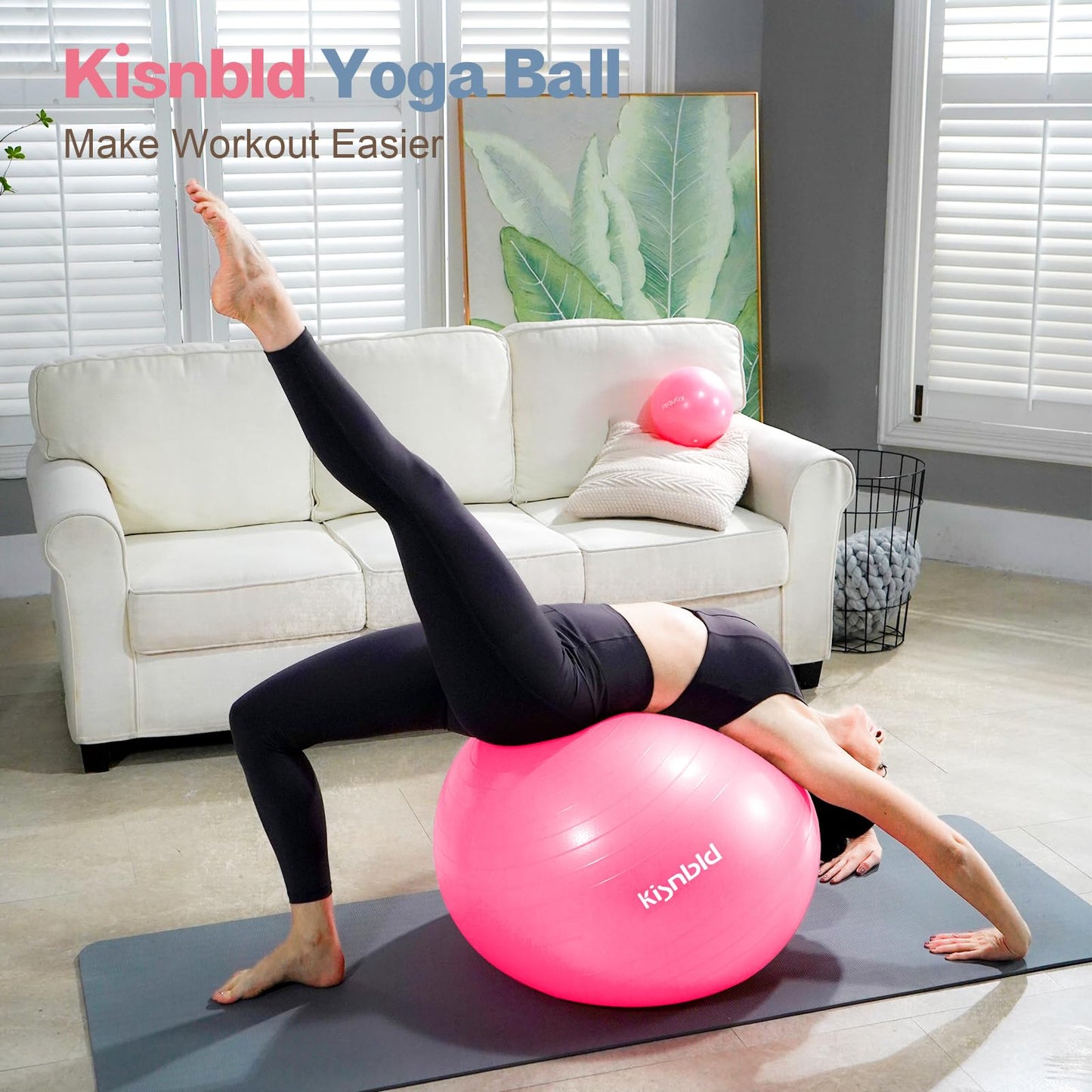 kisnbld Exercise Ball, Extra Thick Yoga Ball for Workout Pregnancy Stability, 4 Sizes Anti-Burst Balance Ball with Foot Pump - Heavy Duty Fitness Ball Chair for Office, Home & Gym