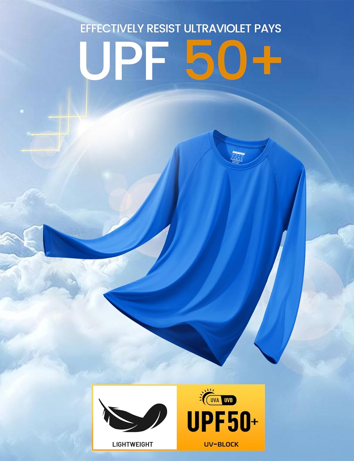 Men's Long Sleeve Athletic Shirts - UPF 50+ UV Sun Protection | Ideal for Hiking, Running, Workout