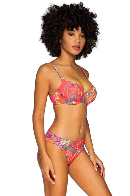 Sunsets Carmen Bikini Top, Isaland Bliss, Orange Floral Print Bathing Suit Top, 32D/34C