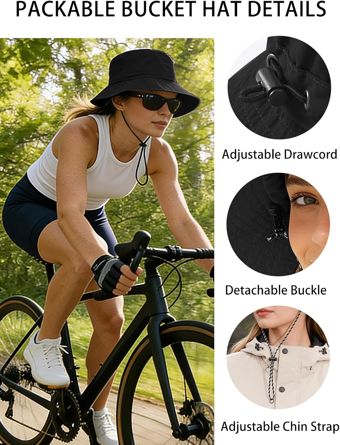 Packable Bucket Hat - Splash-Proof Lightweight Fishing & Hiking Hat | Adjustable Chin Strap