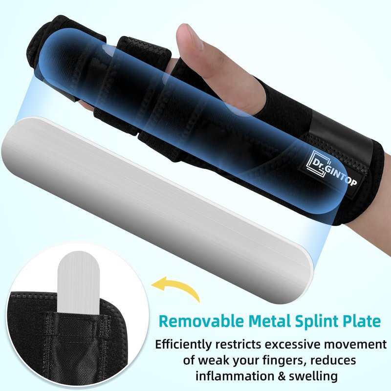 DR. GINTOP Trigger Finger Splint with Detachable Metal Splint Support for Middle/Index/Ring/Pinky Finger, Finger Brace with Hand Splint relief for Metacarpal Fractures, Arthritis, Contractures - Left