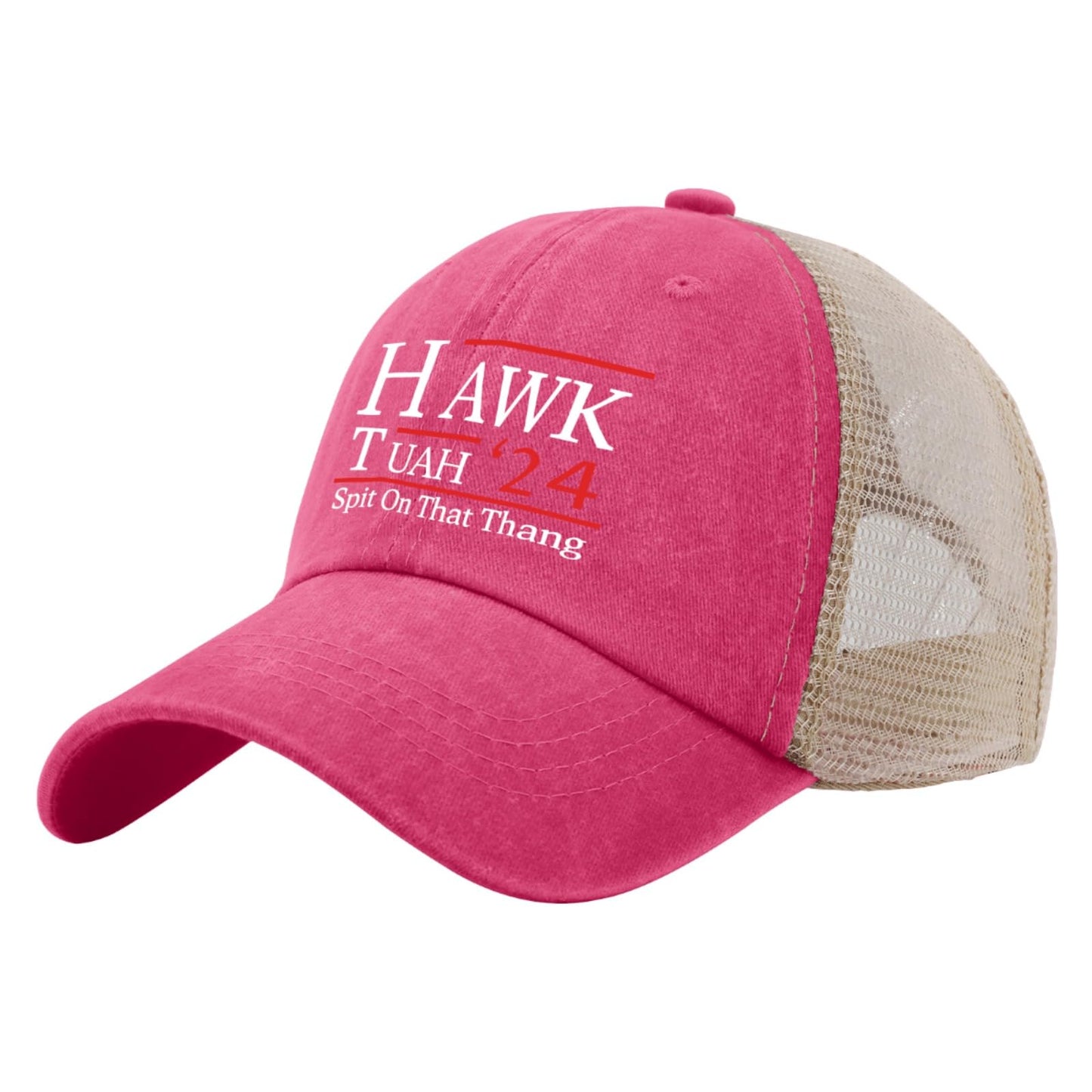 HAWK TUAH Spit On That Thang Trucker Hat Funny Mesh Baseball Cap for Summer HAWK TUSH Spit On That Thang Hat Rose Red