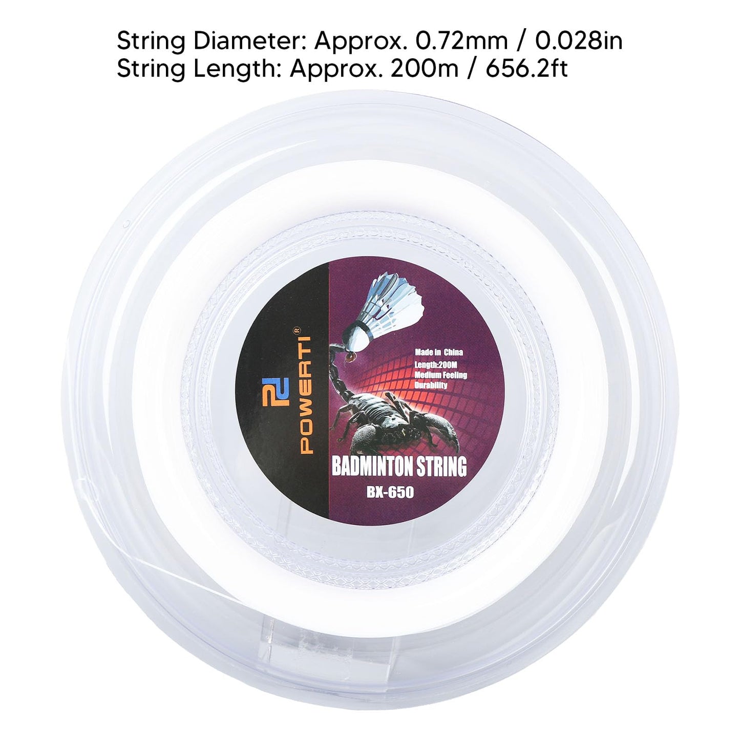 Badminton Racquet String, 0.72mm 200m Badminton Racket String Badminton Training Nylon String Line BX 650 (White)