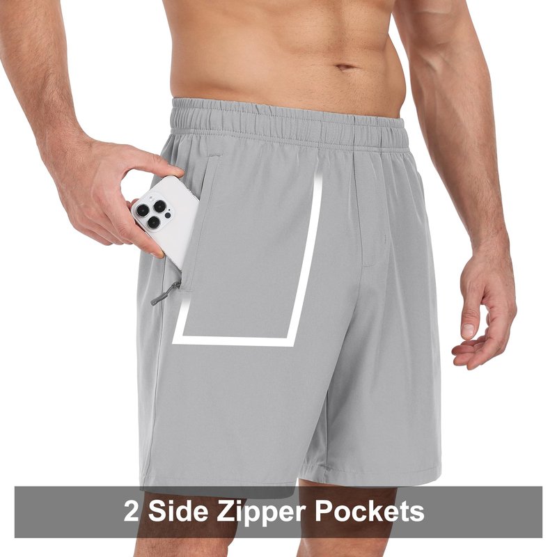 POVWVPY Men Running Athletic Shorts, Quick Dry 7 inch Inseam Gym Workout Men Shorts with Deep Pocket & Zipper(black2,Dark Grey1,Dark cyan1,navy1,M)