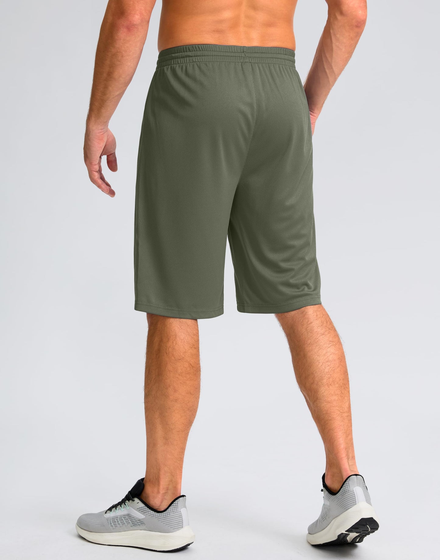 Men's Athletic Shorts with Pockets 9" / 11" Long Basketball Shorts Lightweight Quick Dry Gym Workout Shorts for Men(Sage,L)