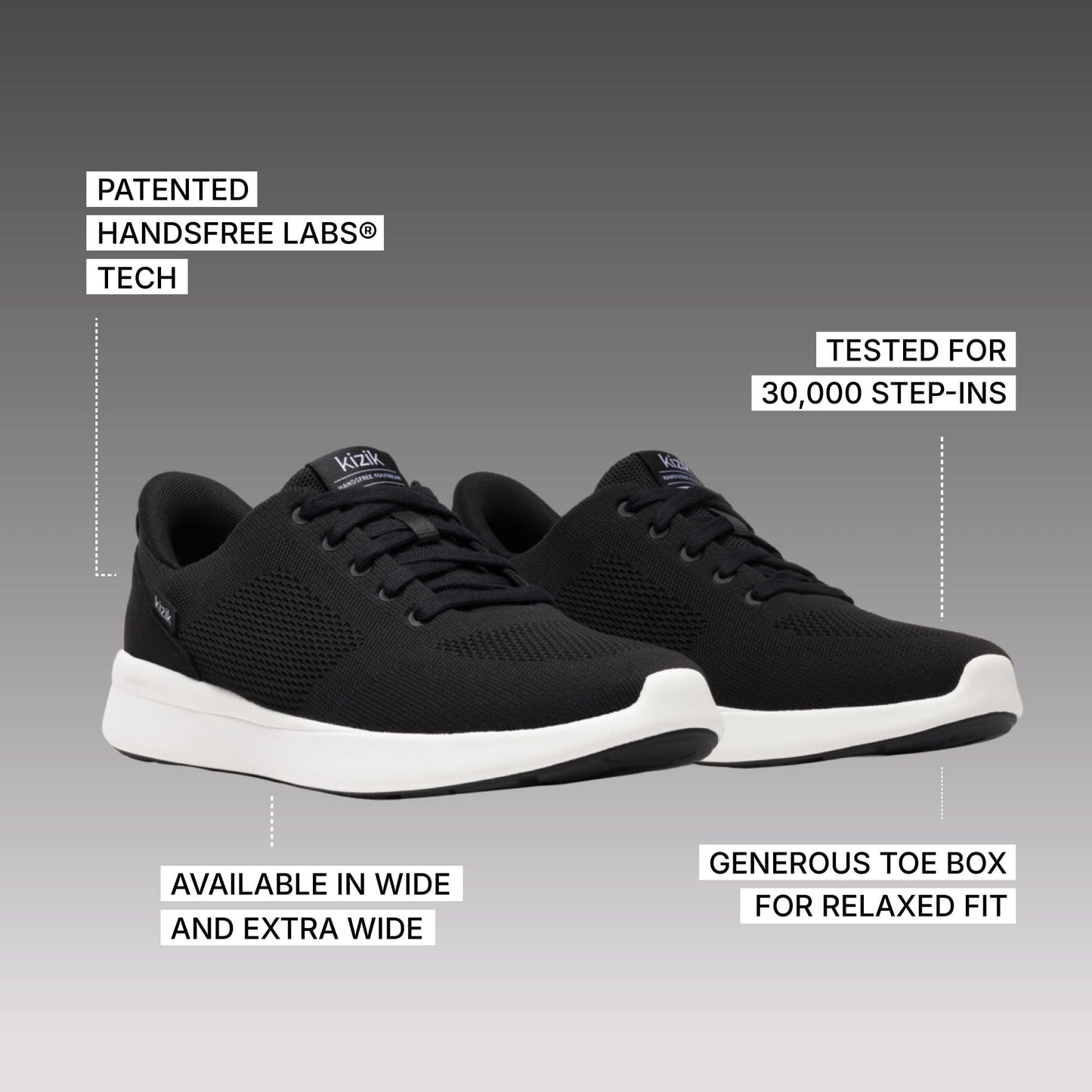 Kizik Lima 2 Slip On Shoes for Men: Comfortable All-Day for Walking, Gym, or Casual Wear, Wide Toe Box Available, Slip in & Stand Out, Hands Free - Black/Bright White M10.5
