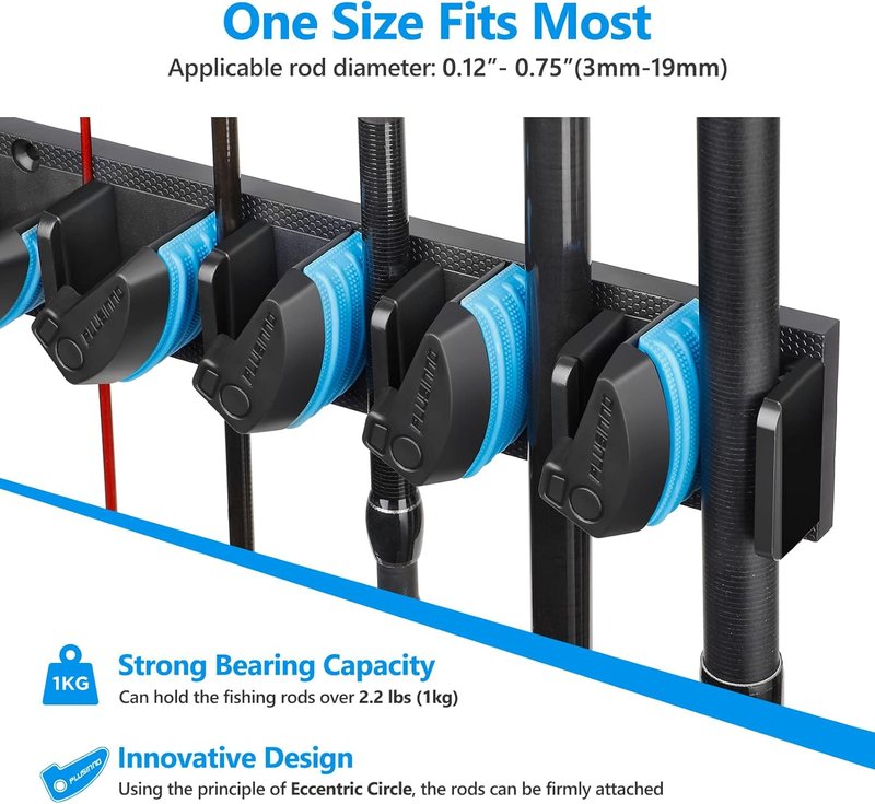 Vertical Fishing Rod Holder - Wall Mounted Fishing Rod Rack | Black Fish Claw Control Device LS08-03