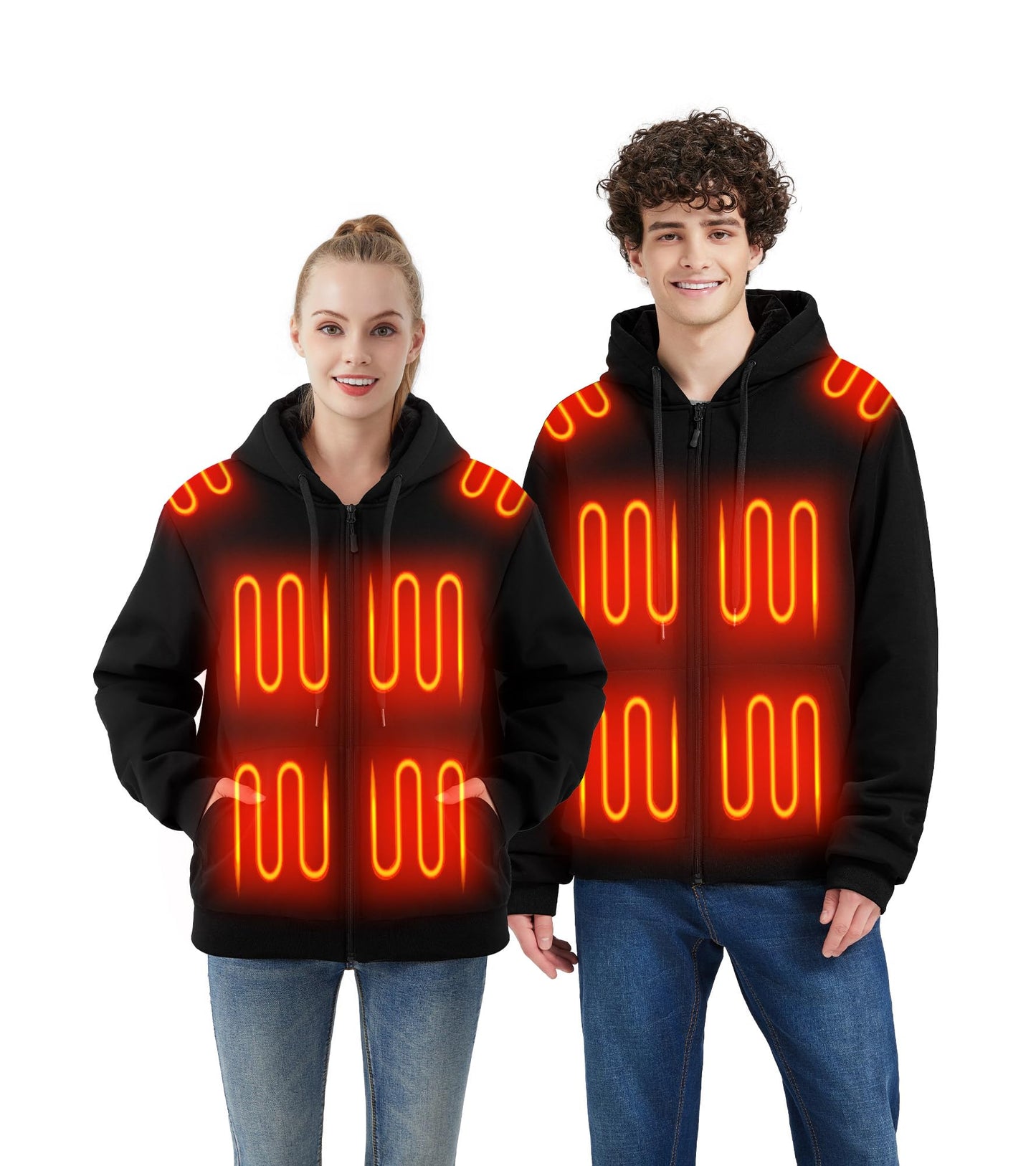 FrostVoyage Heated Hoodie with 18400mah Battery Pack, 9 Heating Zones, Dual Control, Full-Zip Heated Sweatshirt Hoodie for Men Women Black
