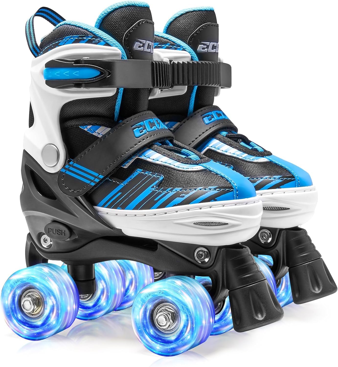 ECOO Roller Skates for Girls Boys Ages 4-12, Toddler Kids 4 Size Adjustable Light up Wheels Beginner Skates (Blue, Medium-Big Kids（13j-3 US）)