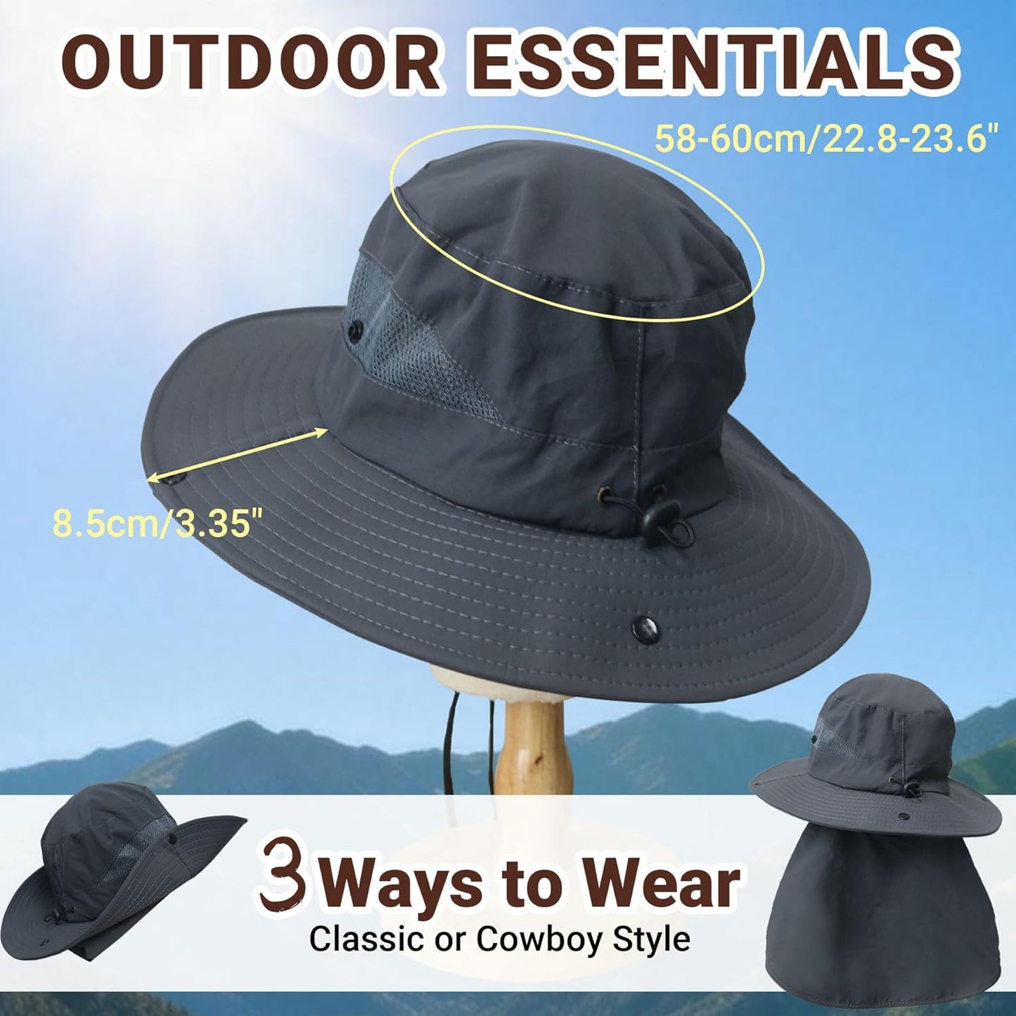PFFY Sun Bucket Hat - UV Protection Fishing Hat for Men & Women | Wide Brim Beach Safari with Neck Flap