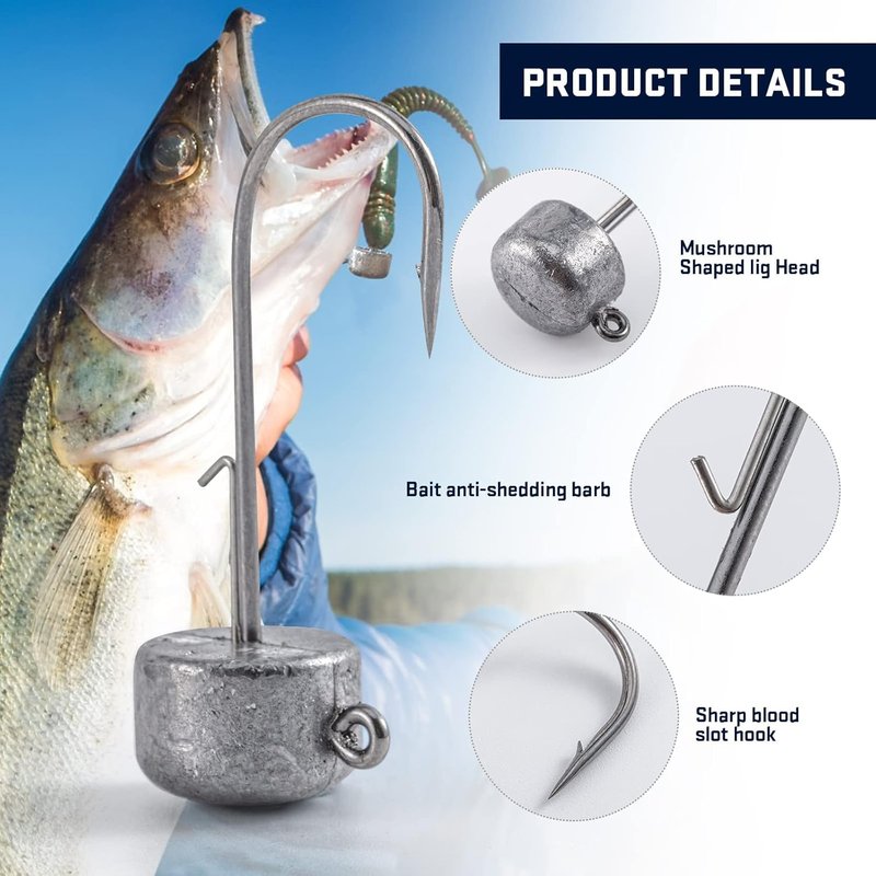 Round Jig Head Hooks for Freshwater & Saltwater Fishing - 50pcs Swimbait Jig Heads with Box | 0.09oz