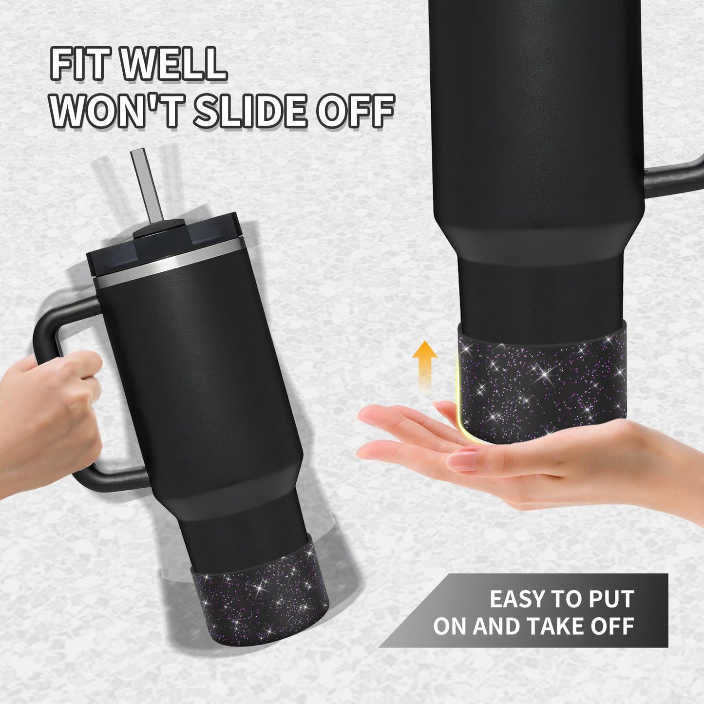 WUQID Protective Bling Silicone Boot Sleeve, Compatible with Stanley Tumbler 20-40oz & Hydro Flask Bottle 12oz-24oz, Glitter Reduces Dents Sleeve Cover for More Bottles/Tumblers Bottom of 2.83-2.95in