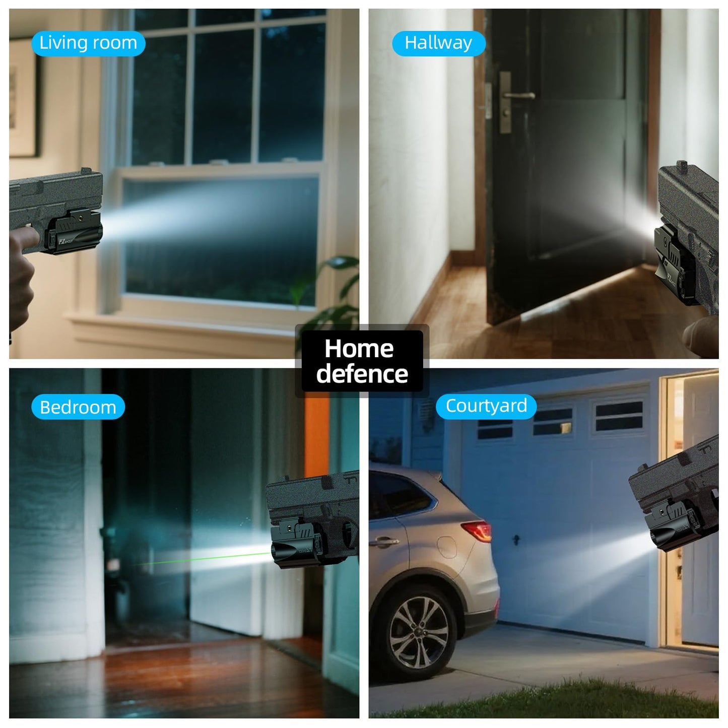 EZshoot 1000 Lumens Pistol Light Laser Combo, Rechargeable Gun Light with Green Laser Beam, Pistol Flashlight with Slid Rail Compatible with Glock and Picatinny Rail, Handgun Lights for Home Defense