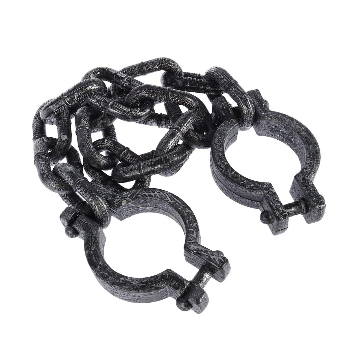 BESTOYARD Halloween Plastic Wrist Shackles Prison Handcuffs with Chain Links for Cosplay Costume Party Decoration, Black, 35 Inches Long