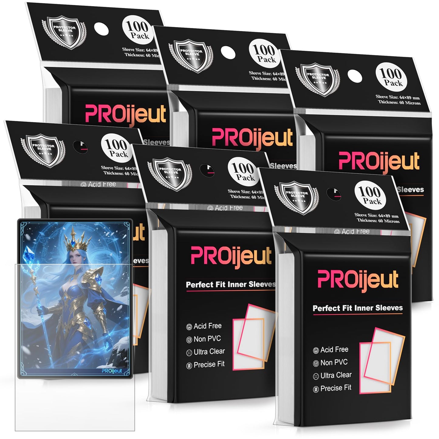600 Pack Card Sleeves Clear, Perfect Fit Inner Sleeves Ideal for Double-sleeving, Trading Card Sleeve Compatible with MTG, PKM, TCG and Gaming Cards (60 Microns)