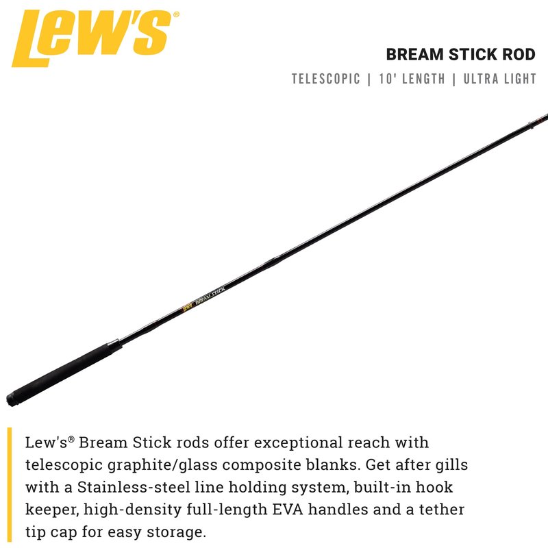Lew’s Bream Stick Fishing Rod, 10-Foot, Telescopic, Ultra-Light Power, Slow Action