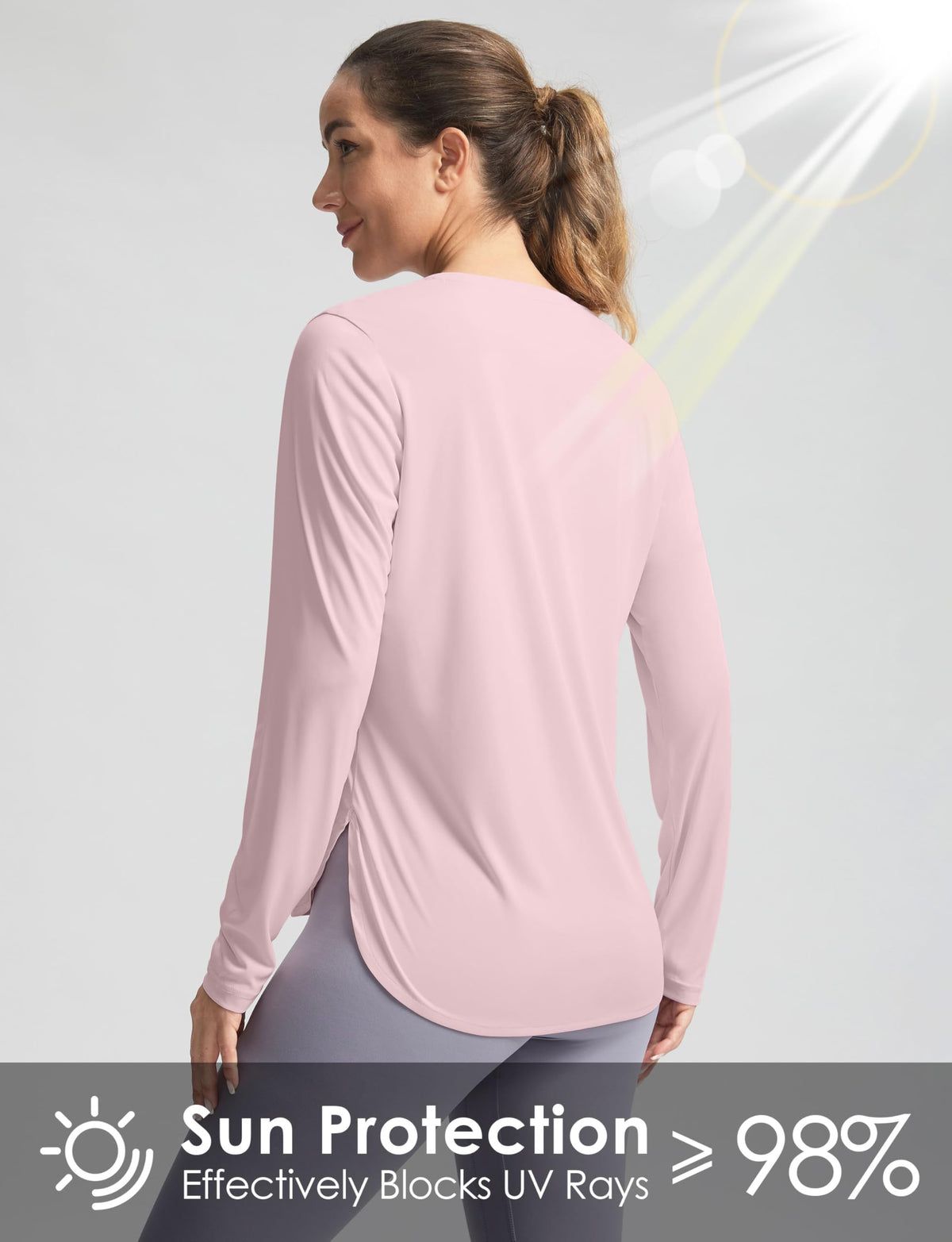 Women's Sun Shirts UPF 50+ Long Sleeve UV Protection Shirt Lightweight Quick Dry Workout Hiking Tops for Women(Seashell Pink,XXXL)